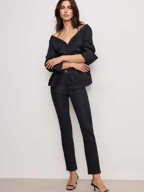 NWT Good American Good Legs Straight Black Straight-Leg Jeans Sz 25